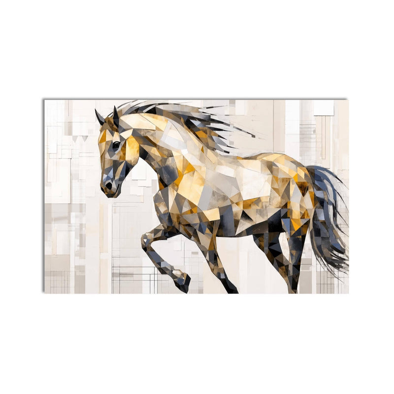 Artronauts Glass Print Low-Poly Gold Stallion Glass Wall Art