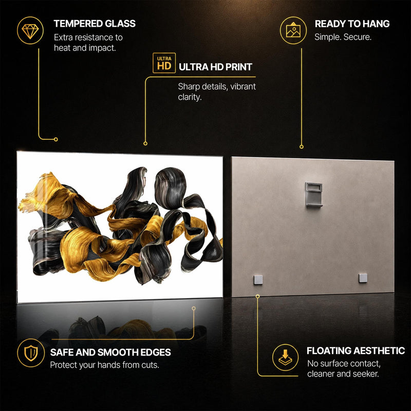 Gold Silk Flow — tempered glass, ultra HD print, ready to hang
