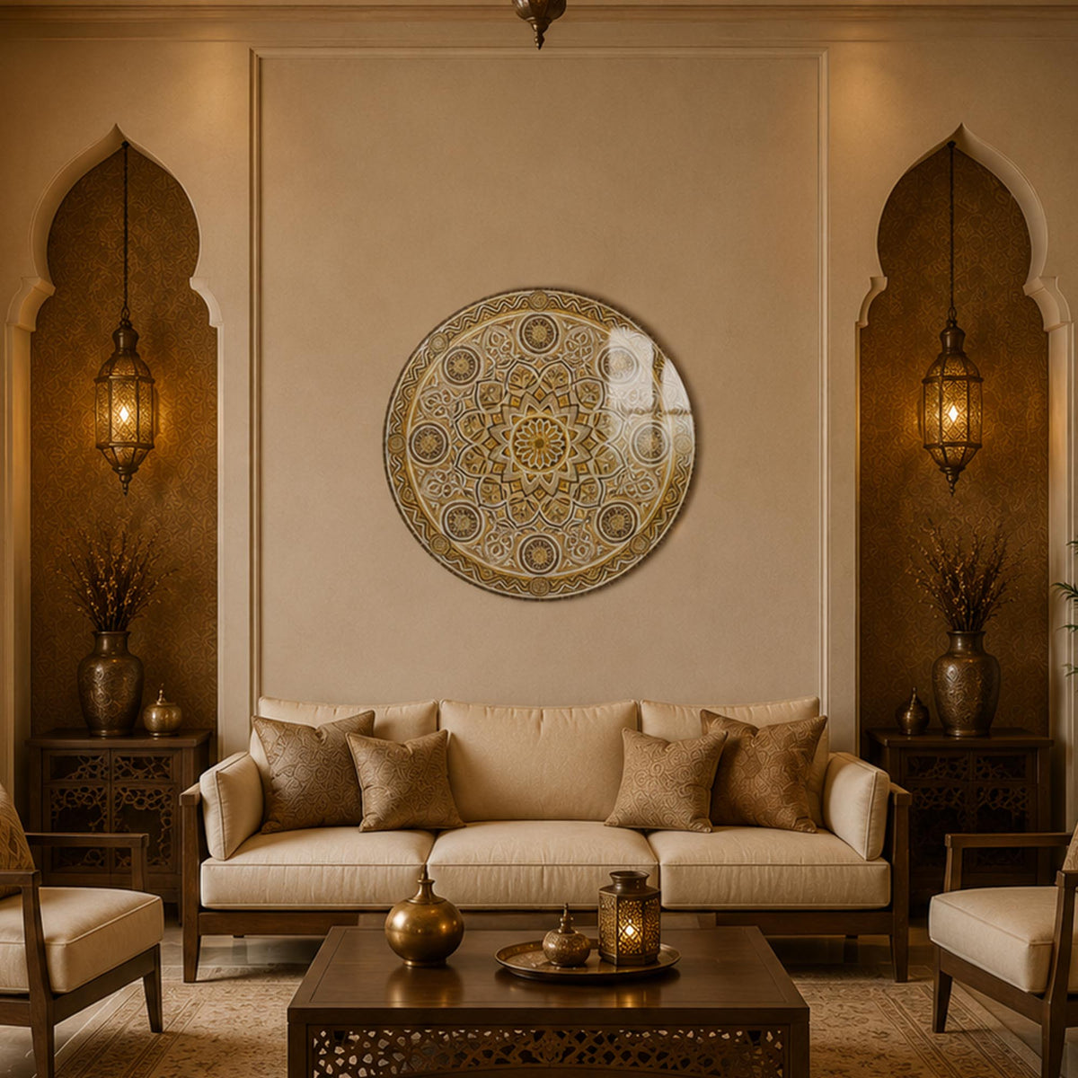 Golden Ivory Mandala in a modern room