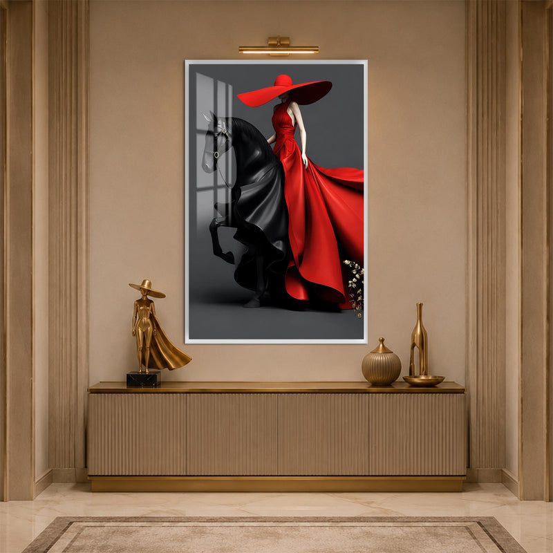 Red Gown Horsewoman with white frame
