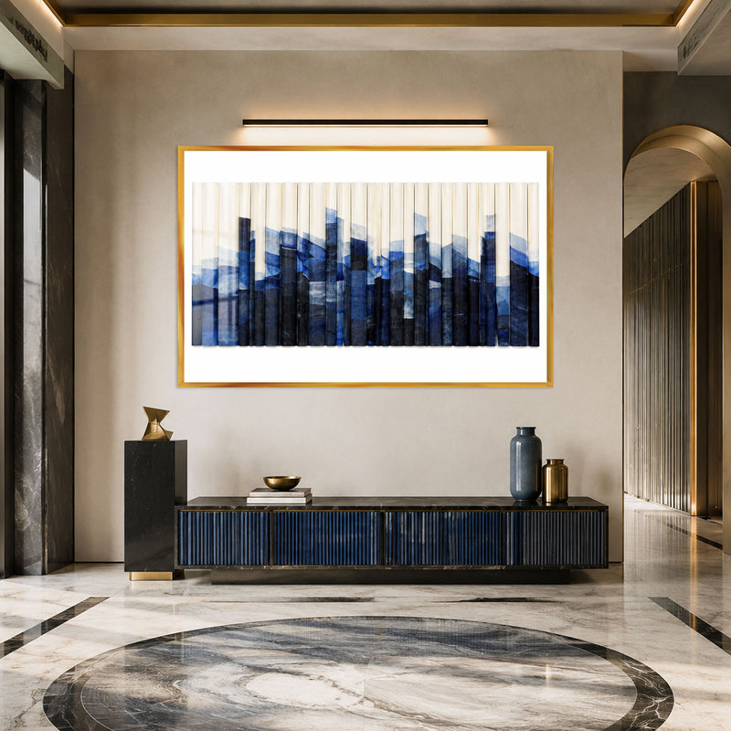 Blue Folded Mountains with gold frame