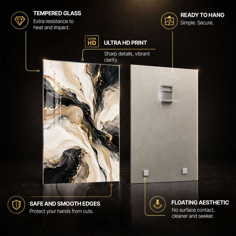 Golden Marble — tempered glass, ultra HD print, ready to hang