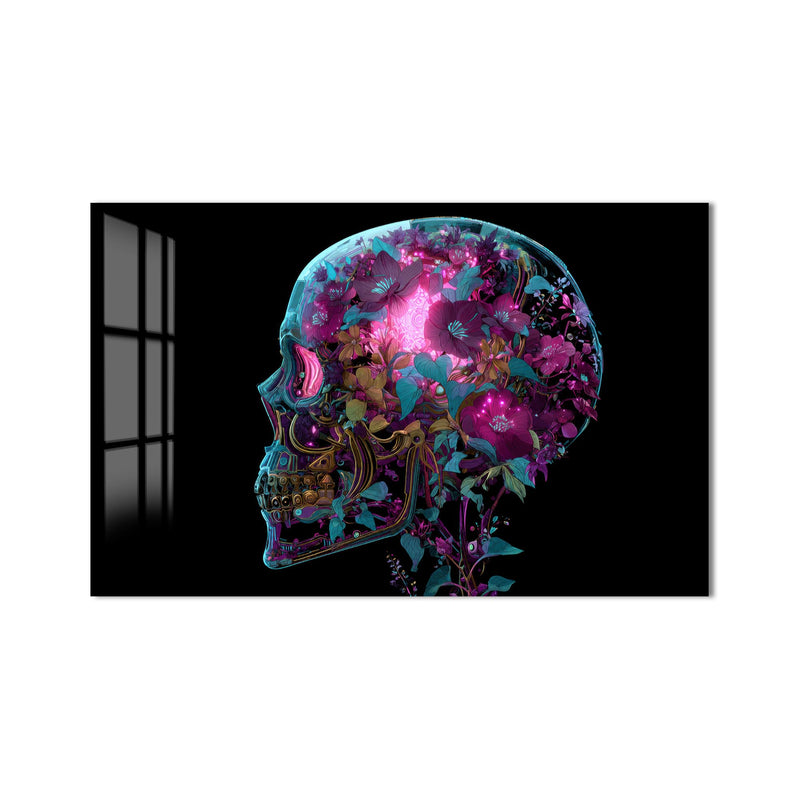 Neon Floral Skull product shot on white background
