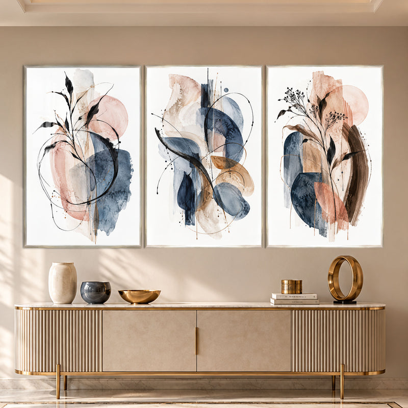 Abstract Botanical with silver frame