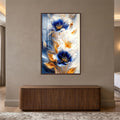Gilded Blue Blossoms with walnut frame