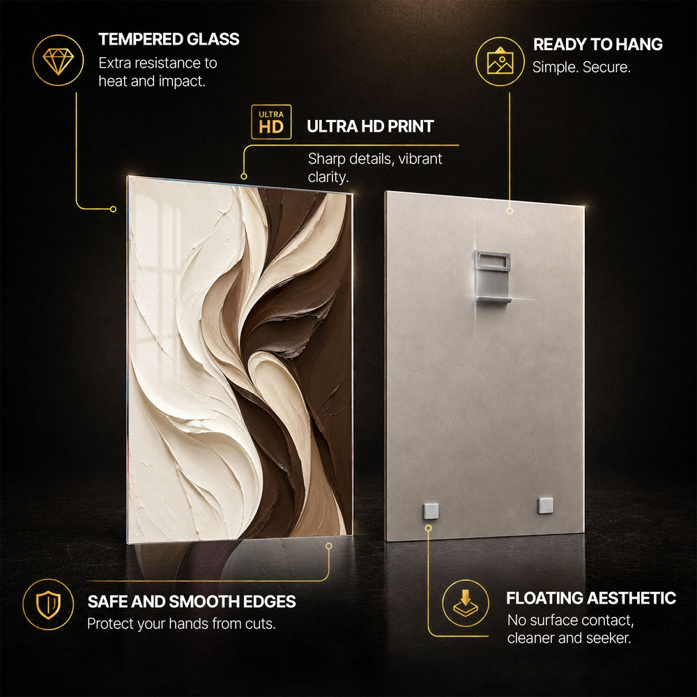 Earthtone Swirl — tempered glass, ultra HD print, ready to hang