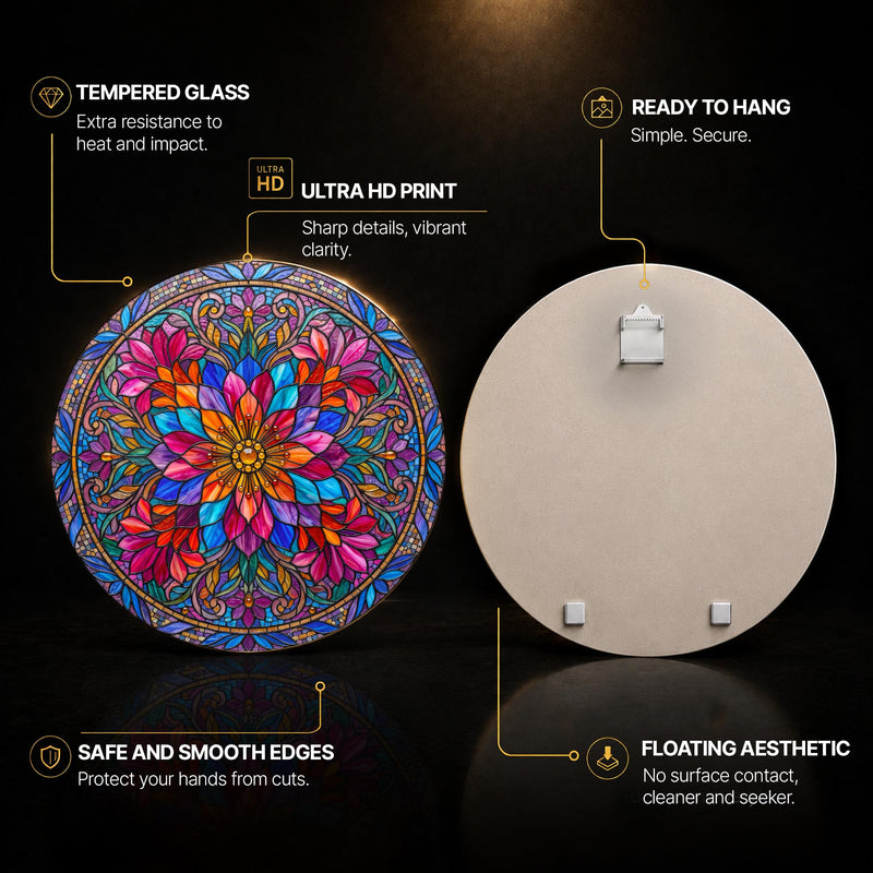 Jeweled Floral Mandala with walnut frame