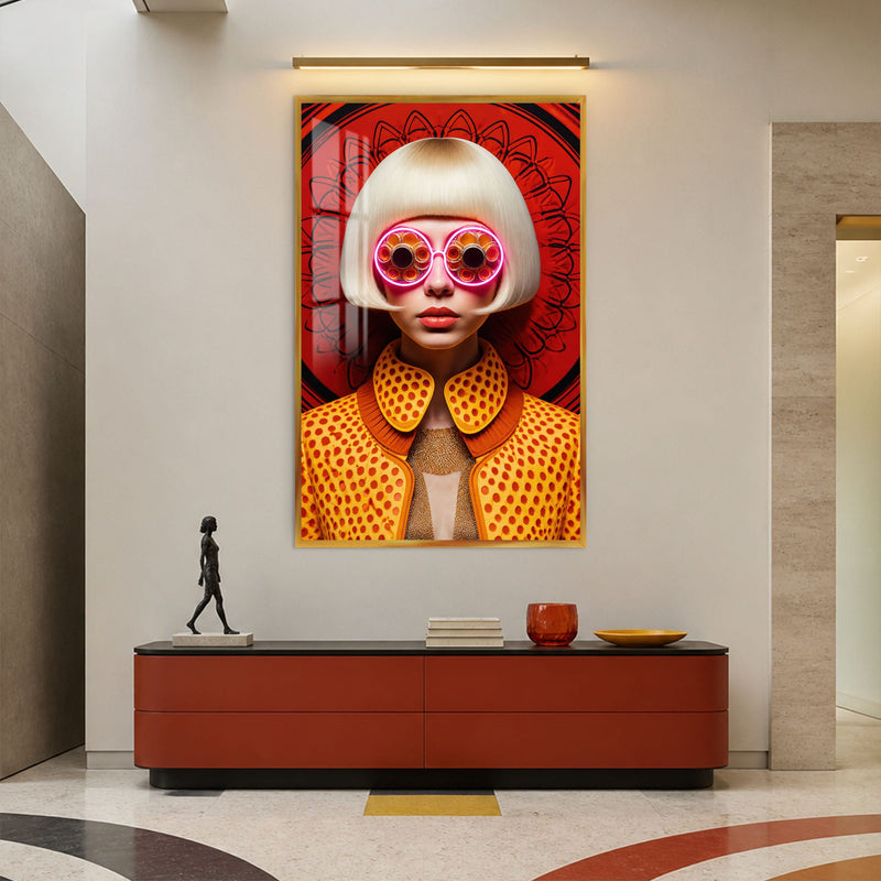 Artronauts Glass Print 12x18 cm | 4.7"x7.1" / Gold Neon Retro Vision Glass Wall Art