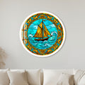 Amber Sailboat Turquoise Waves with white frame