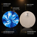 Sapphire Bloom Swirl — tempered glass, ultra HD print, ready to hang