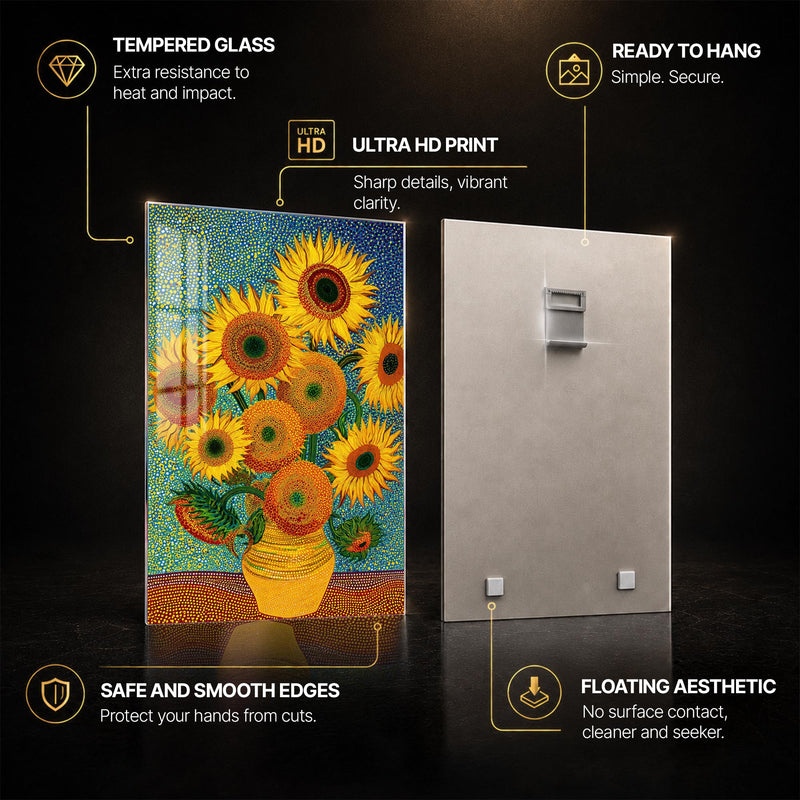 Radiant Sunflower Bouquet — tempered glass, ultra HD print, ready to hang