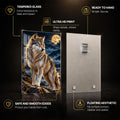 Moonlit Wolf — tempered glass, ultra HD print, ready to hang