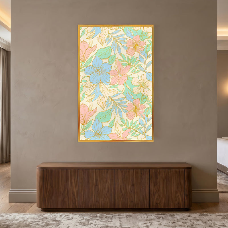Pastel Garden Blooms with gold frame