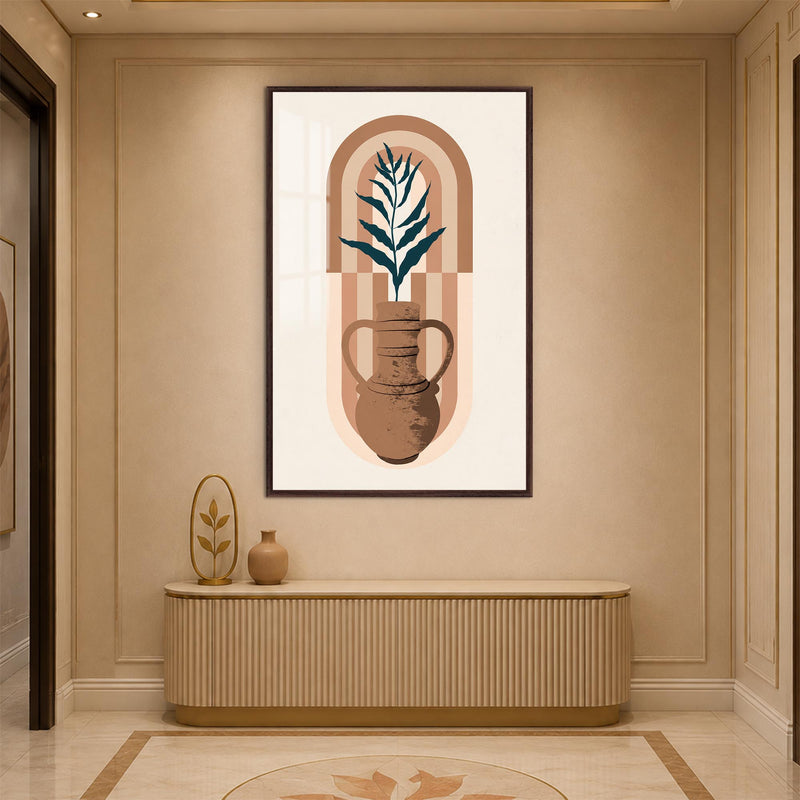 Terracotta Botanical Vessel with walnut frame
