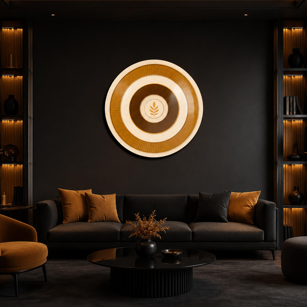 Golden Leaf Harmony — tempered glass, ultra HD print, ready to hang