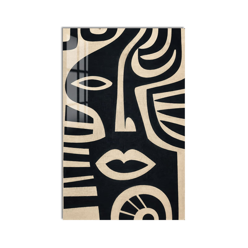 Artronauts Glass Print Midnight Tribal Faces Glass Wall Art