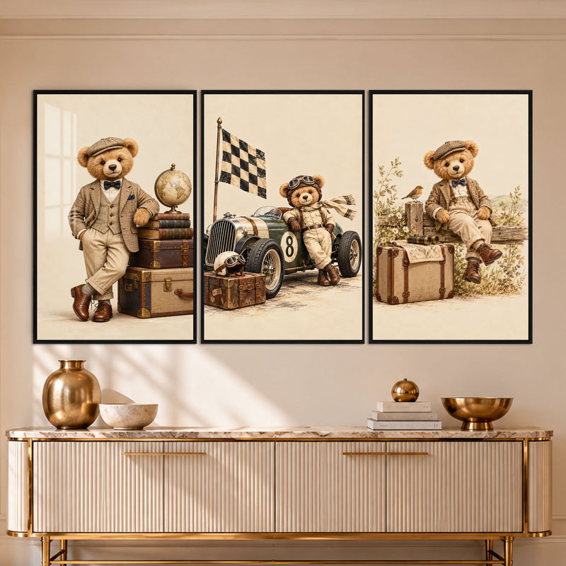 Vintage Teddy Bear Adventures with black frame