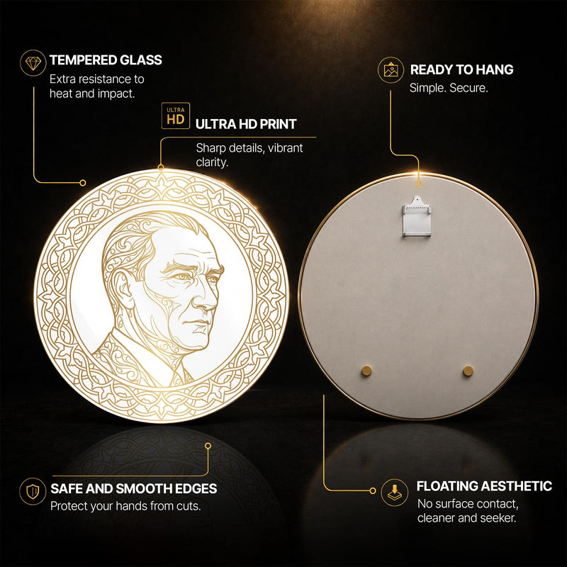 Golden Portrait Medallion — tempered glass, ultra HD print, ready to hang