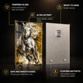 Golden White Stallion — tempered glass, ultra HD print, ready to hang