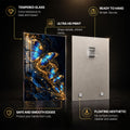 Blue Gold Butterfly — tempered glass, ultra HD print, ready to hang
