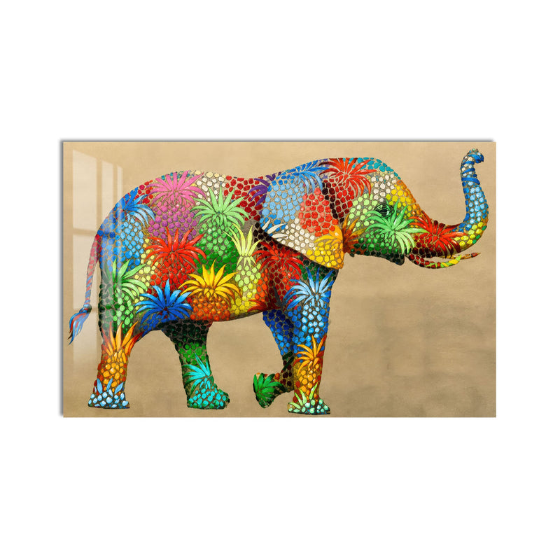 Artronauts Glass Print Floral Mosaic Elephant Glass Wall Art