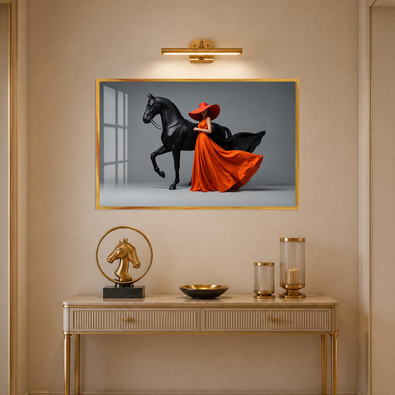 Crimson Equestrian Elegance with gold frame