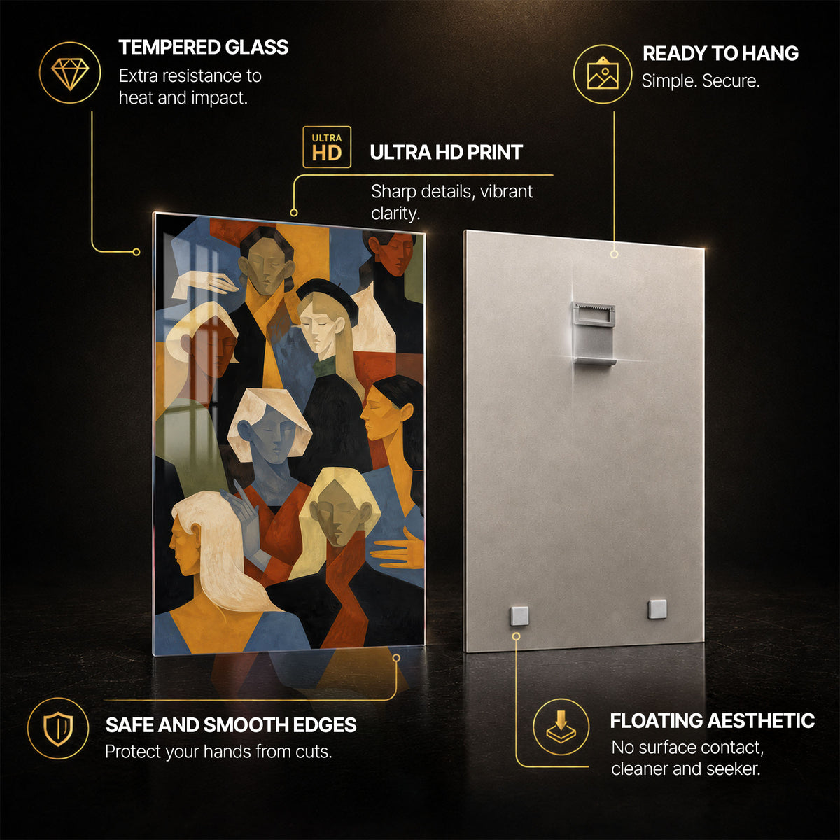 Gathered Voices — tempered glass, ultra HD print, ready to hang