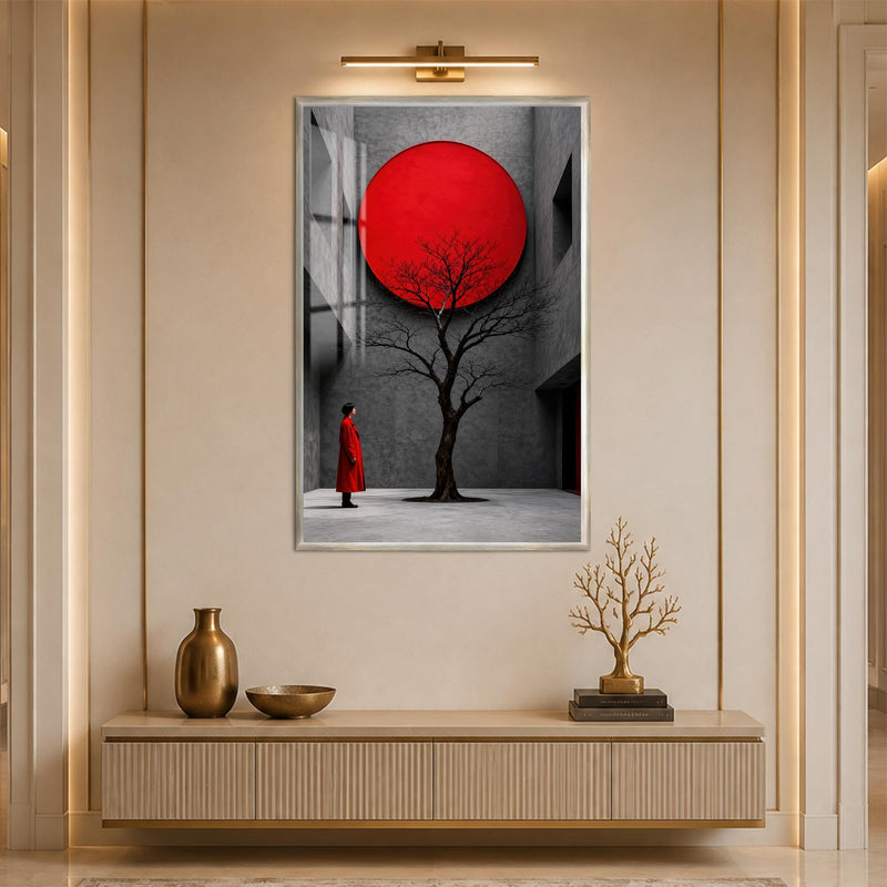 Artronauts Glass Print 12x18 cm | 4.7"x7.1" / Silver Red Sun Courtyard Glass Wall Art