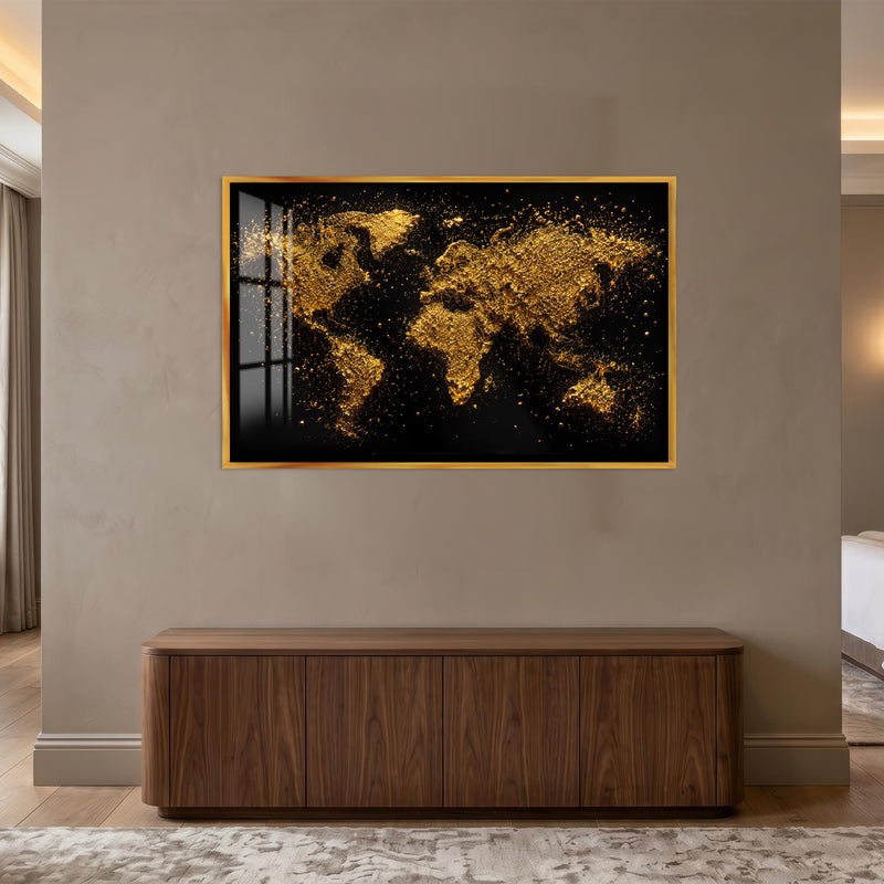 Golden World Map with gold frame