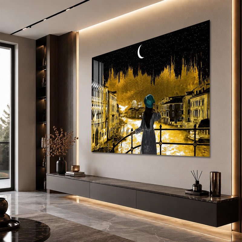Artronauts Glass Print Venice Under Moonlight Glass Wall Art
