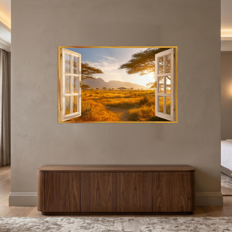 Golden Savanna Window with gold frame