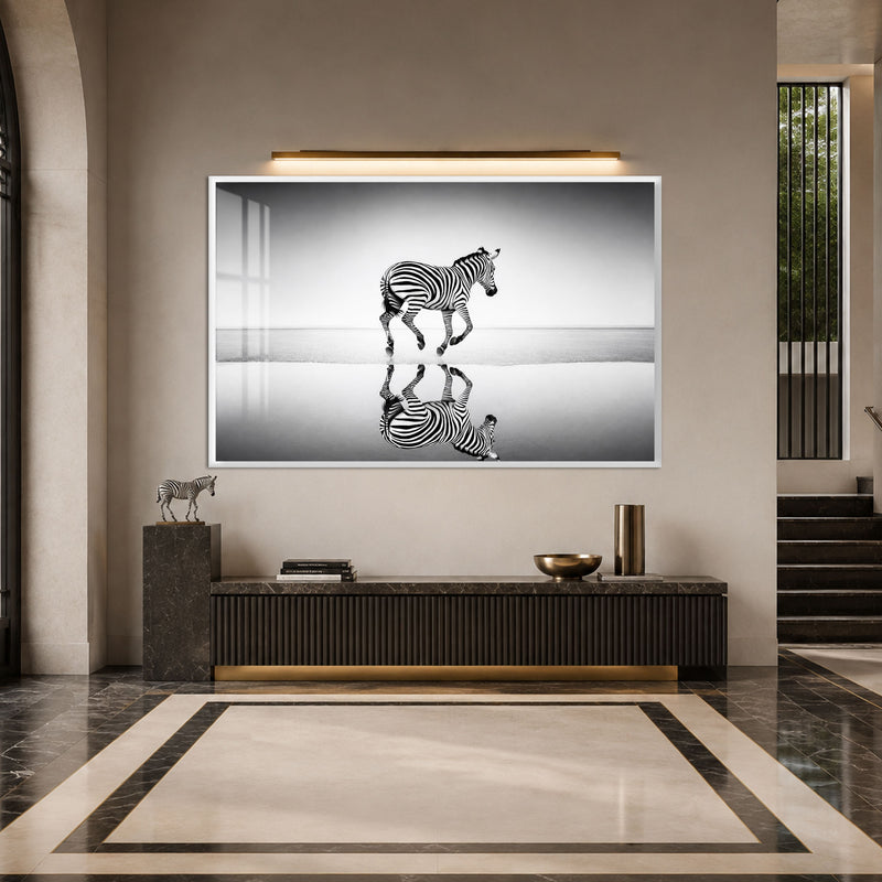 Reflecting Running Zebra with white frame