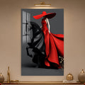 Red Gown Horsewoman in a modern room