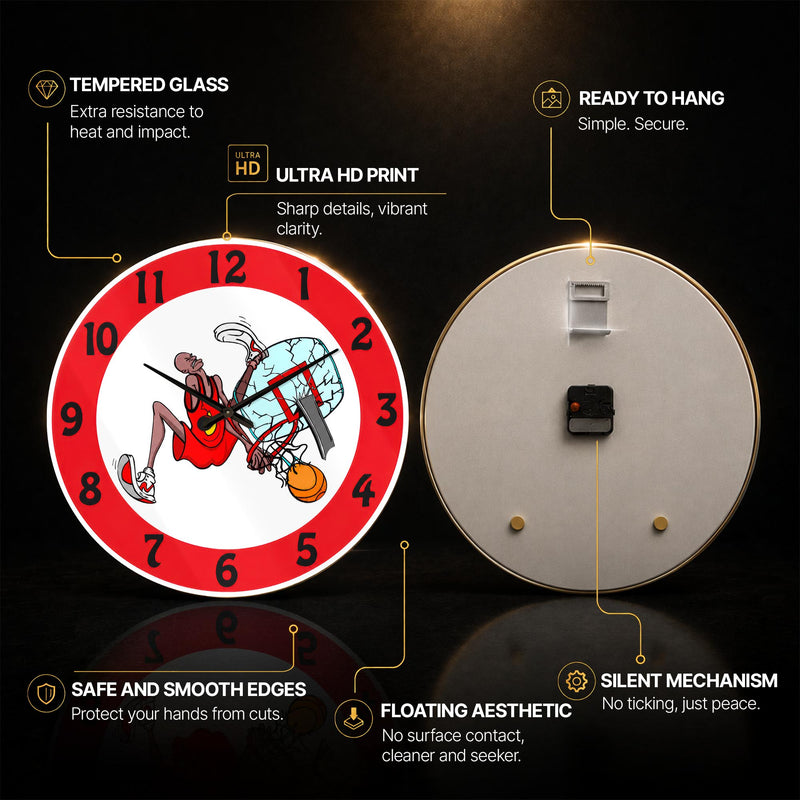 Basketball Slam Dunk — tempered glass, ultra HD print, ready to hang
