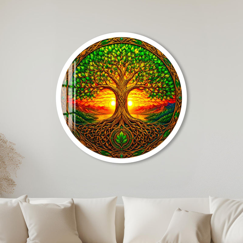 Celtic Tree Sunset with white frame