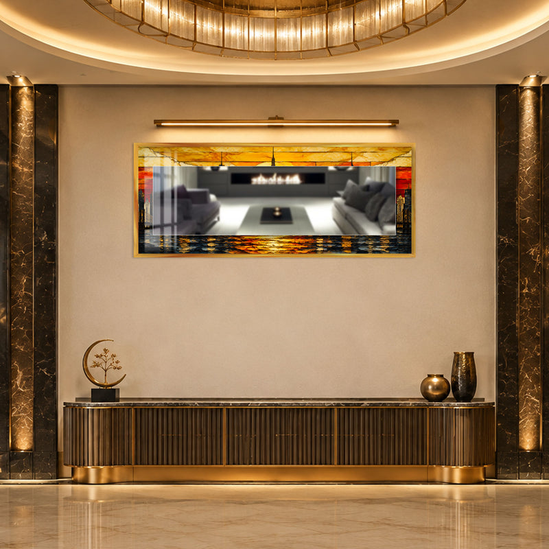 Golden City Sunset with black frame