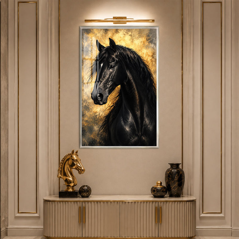 Black Stallion Portrait with silver frame