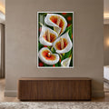Crimson Calla Lilies with white frame