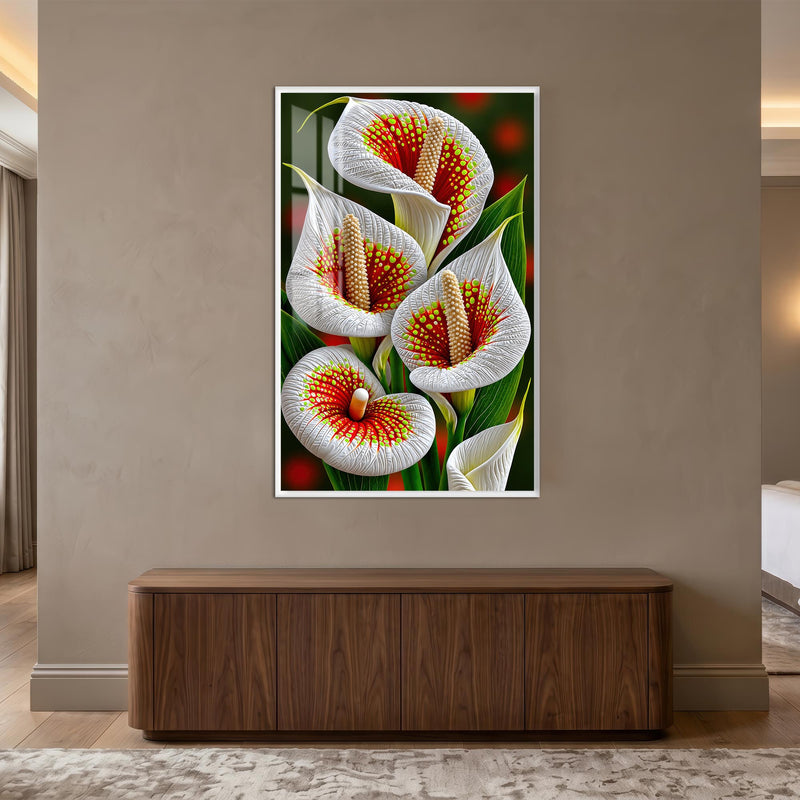 Crimson Calla Lilies with white frame