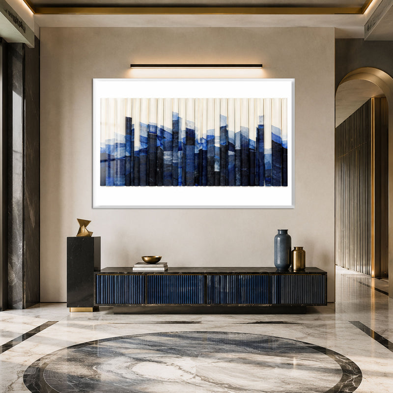 Blue Folded Mountains with white frame