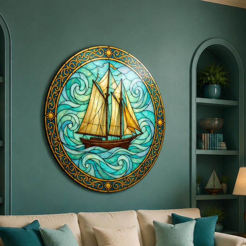 Golden Schooner On Emerald Waves lifestyle view