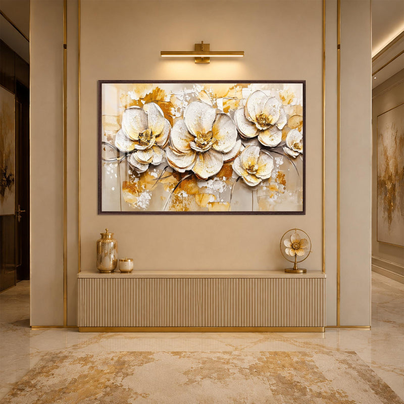 Artronauts Glass Print 18x12 cm | 7.1"x4.7" / Walnut Golden Bloom Textures Glass Wall Art