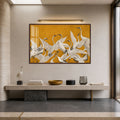 Golden Cranes in Flight with walnut frame