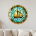 Golden Schooner On Emerald Waves with gold frame