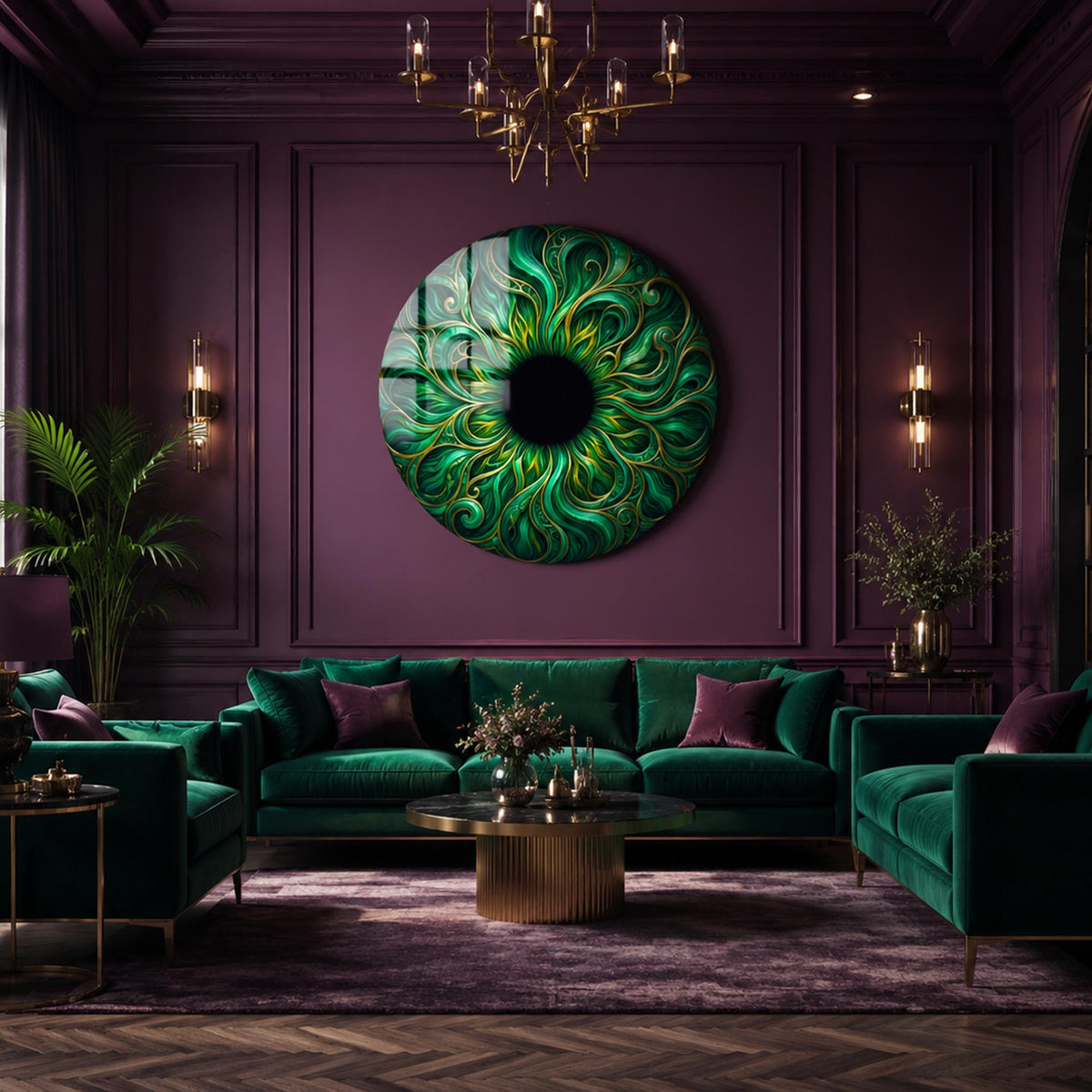 Emerald Iris — tempered glass, ultra HD print, ready to hang