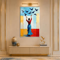 Woman Releasing Birds with silver frame
