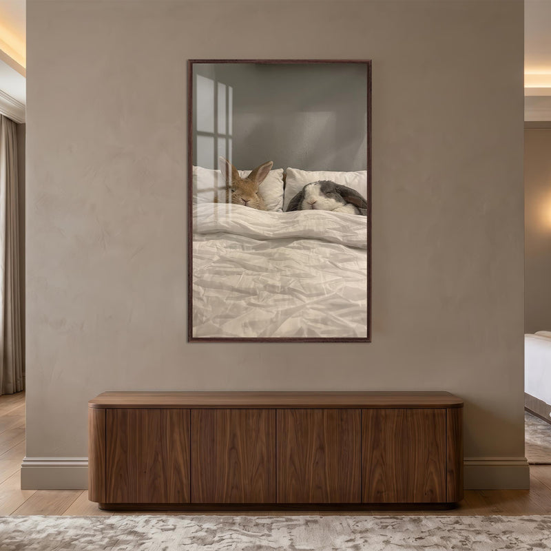 Cozy Bunny Bedmates with walnut frame