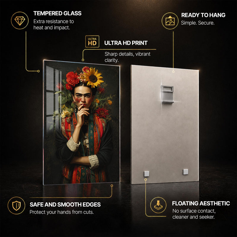 Floral Icon Portrait — tempered glass, ultra HD print, ready to hang