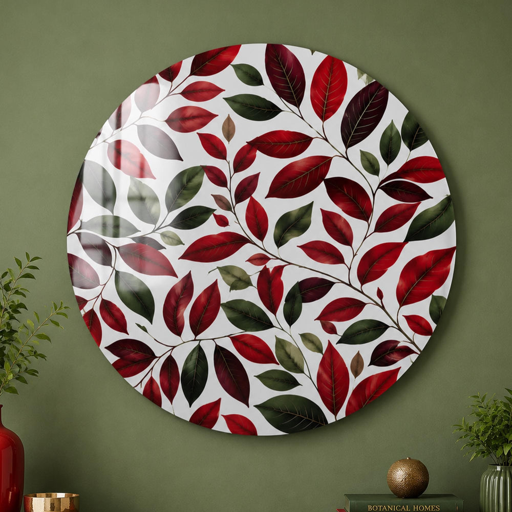 Artronauts Glass Print Crimson Leaf Canopy Round Glass Wall Art