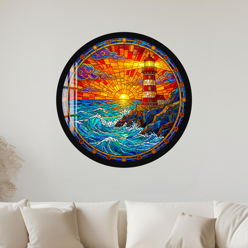 Sunset Lighthouse with gold frame